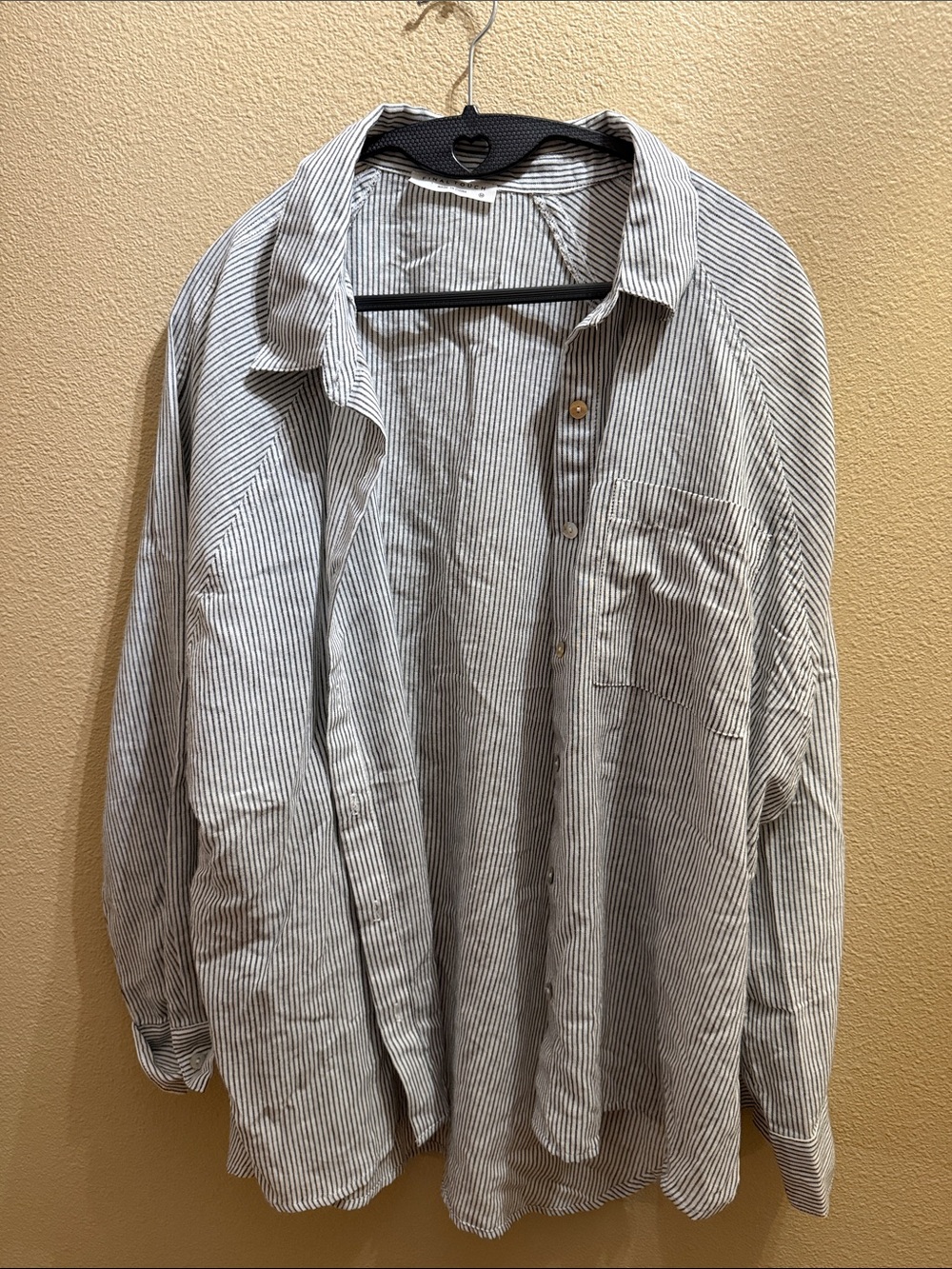 Final Touch Women's Striped Button-Down Shirt — White and Gray - Picture 1 of 4